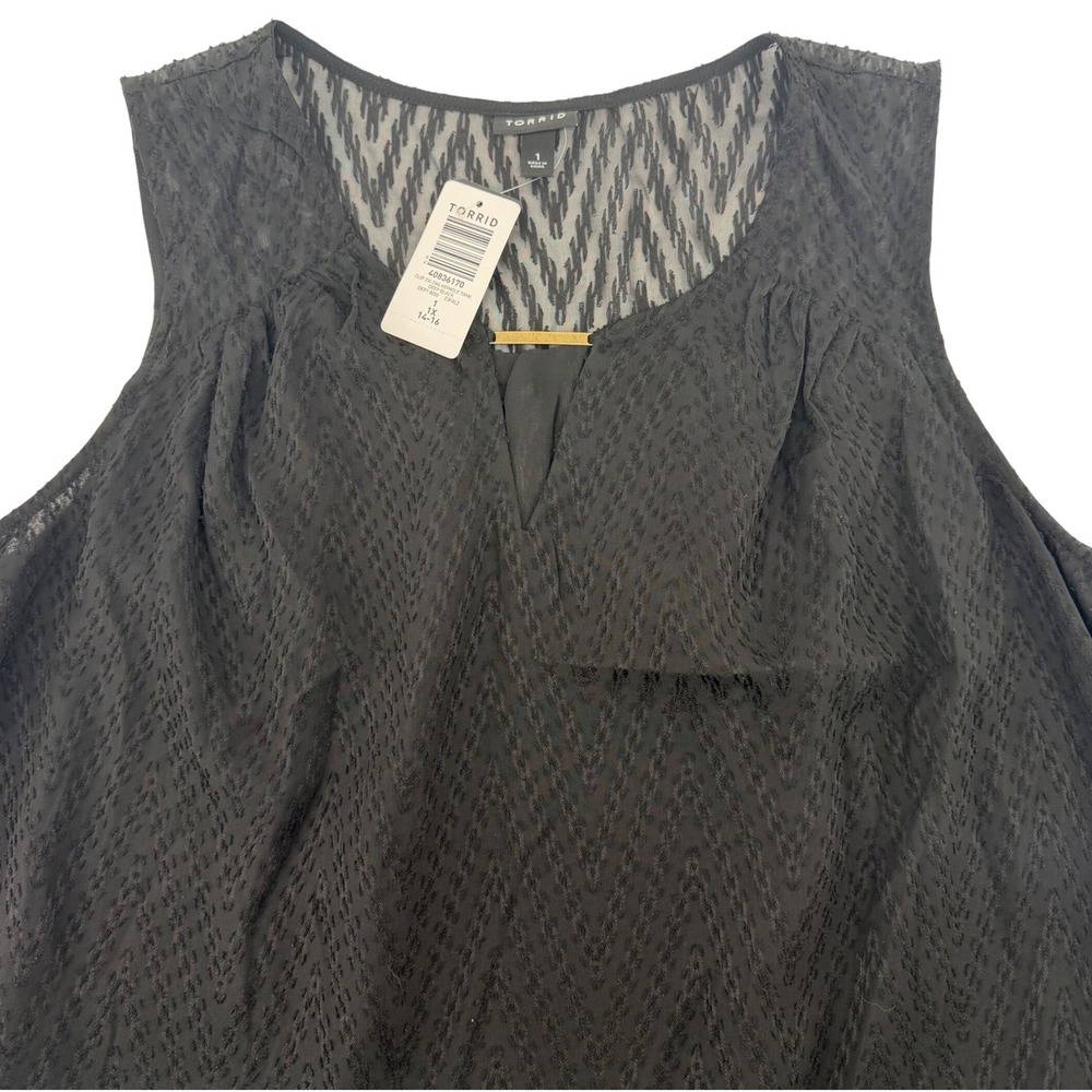 Torrid Tank Top Womens 1 1X Black Clip Zig Zag Keyhole Tank Sleeveless Lined New